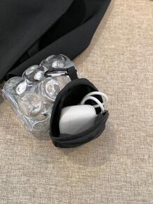 Una bolsa elegante y linda hecha de tela de poliéster adecuada para usar como llavero o colgante para hombres y mujeres, de moda y ligera, ideal como regalo de aniversario, cumpleaños o para trabajadores de cuello blanco, tanto para hombres como para mujeres. También puede usarse como cartera, llavero, mini cartera, monedero o bolsa de cambio. - Negro - Ver 5