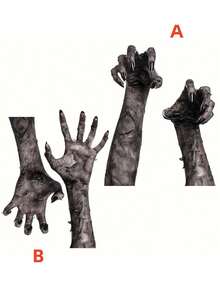 1pc, Halloween Ghost Hand Wall Sticker 3D View Scary Ghost Hand Horror Decals Removable Self-adhesive PVC Wall Stickers Window Decor - Black - View 5