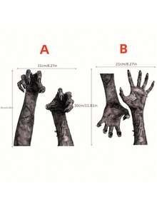 1pc, Halloween Ghost Hand Wall Sticker 3D View Scary Ghost Hand Horror Decals Removable Self-adhesive PVC Wall Stickers Window Decor - Black - View 9