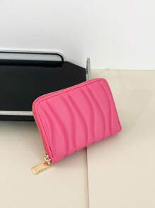 1pc Short Wavy Pattern Wallet Card Holder Portable Fashion Short Wallet Suitable For Women's Daily Use Dating Gift,Men's Wallet - Hot Pink - View 2