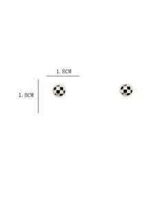 1 對法式復古黑白格子圓形耳環,精緻優雅的女士日常時尚配件