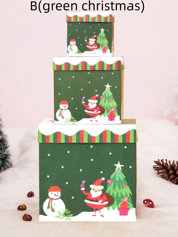 3pcs/set Christmas Gift Box Pack In Large, Middle And Small Sizes, For