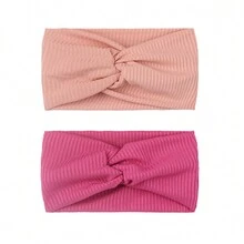2pcs Baby Hairband Crossed Wide-band Elastic Headband With Twisted Design, Perfect Headwear Ornaments As Newborn Gift - Multicolor - View 3