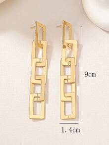 1pair European & American Simple & Fashionable Geometric Square Shaped Long Earrings Suitable For Women's Daily Wear - Yellow Gold - View 5