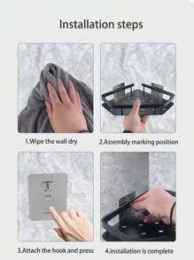 1 Giá Để Đồ Không Đục Lỗ, Giỏ Hình Tam Giác, Kệ Treo Tường Cho Phòng Tắm Và Nhà Bếp - màu đen - Xem 3