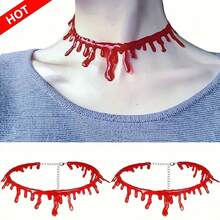 2/1 件万圣节血滴项链恐怖项链万圣节服装角色扮演配饰红色血滴项链女士 - 万圣节装饰，圣诞节