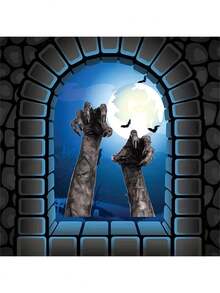 1pc, Halloween Ghost Hand Wall Sticker 3D View Scary Ghost Hand Horror Decals Removable Self-adhesive PVC Wall Stickers Window Decor - Black - View 2