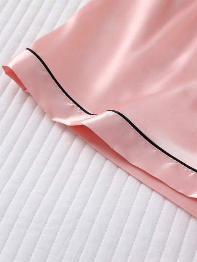 Satijnen Pajama Set Women, Short Sleeved Turn Down Collar Top Bowknot Shorts, Home Clothing,Two Piece view 8