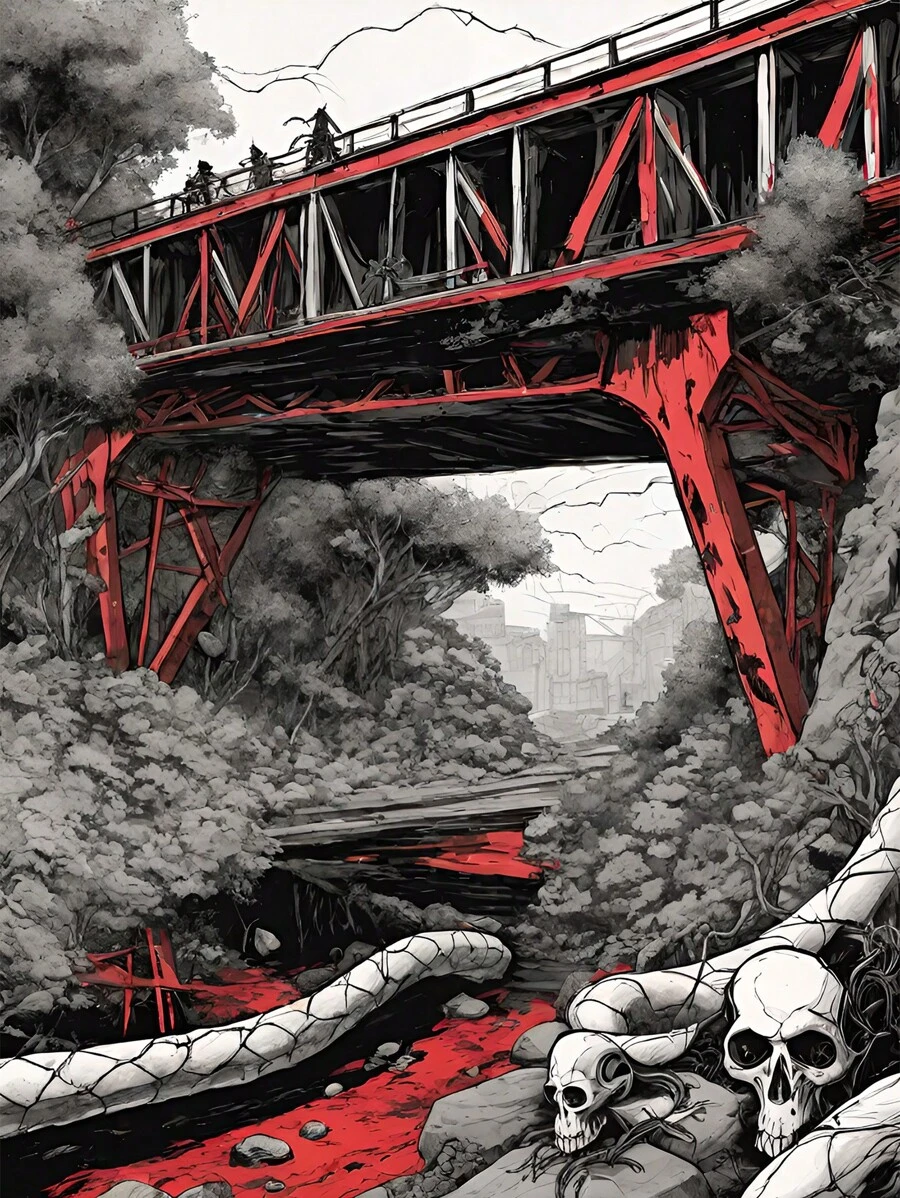 廢棄橋梁,新款全鑽圓形鑽石畫diy馬賽克鑽石刺繡,用於客廳家居裝飾,創意刺繡鑽石畫