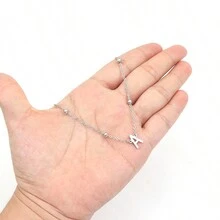 1pc Classic Initial Pendant Stainless Steel Bead Chain Necklace For Women - Silver - View 3