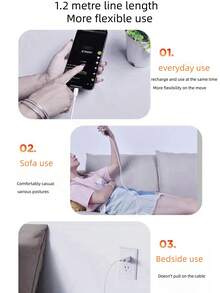 1 Pieza Cable Micro Usb De 1.2 M, Carga Rápida De 66w Compatible Con Múltiples Protocolos, Flexible Y Rigurosamente Probado Para Su Uso Seguro Y Confiable - Blanco - Ver 5