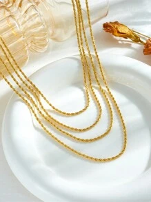 1pc Multi-layered Gold-plated Titanium Steel Twisted Rope Chain Punk Necklace - Gold - View 2