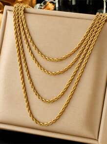 1pc Multi-layered Gold-plated Titanium Steel Twisted Rope Chain Punk Necklace - Gold - View 1