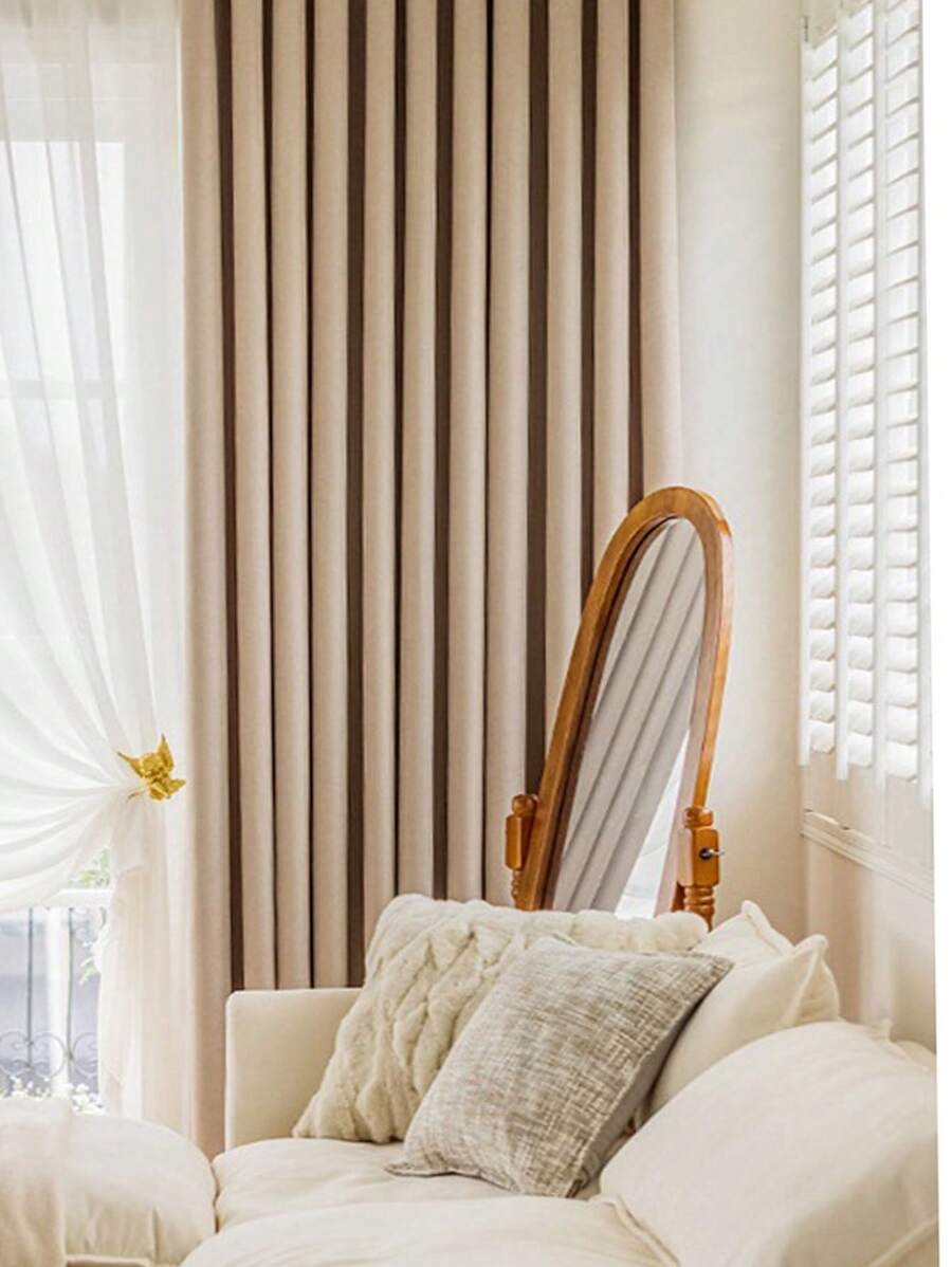 Cortina transparente de jacquard con patrón de espiga de 1 panel, protección de la privacidad, adecuada para sala de estar y dormitorio, bloqueando la luz y los rayos ultravioleta - Albaricoque - Ver 1