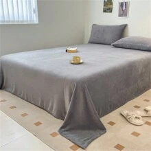 1條加厚絨面床單,柔軟舒適保暖的秋冬床單,適用於臥室、客房、宿舍,帶有深口袋,只有床單(沒有枕套) - 灰色 - 查看 3