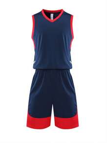 透氣籃球球衣套裝,男子隊服,運動比賽服裝 - 寶藍色 - 查看 1