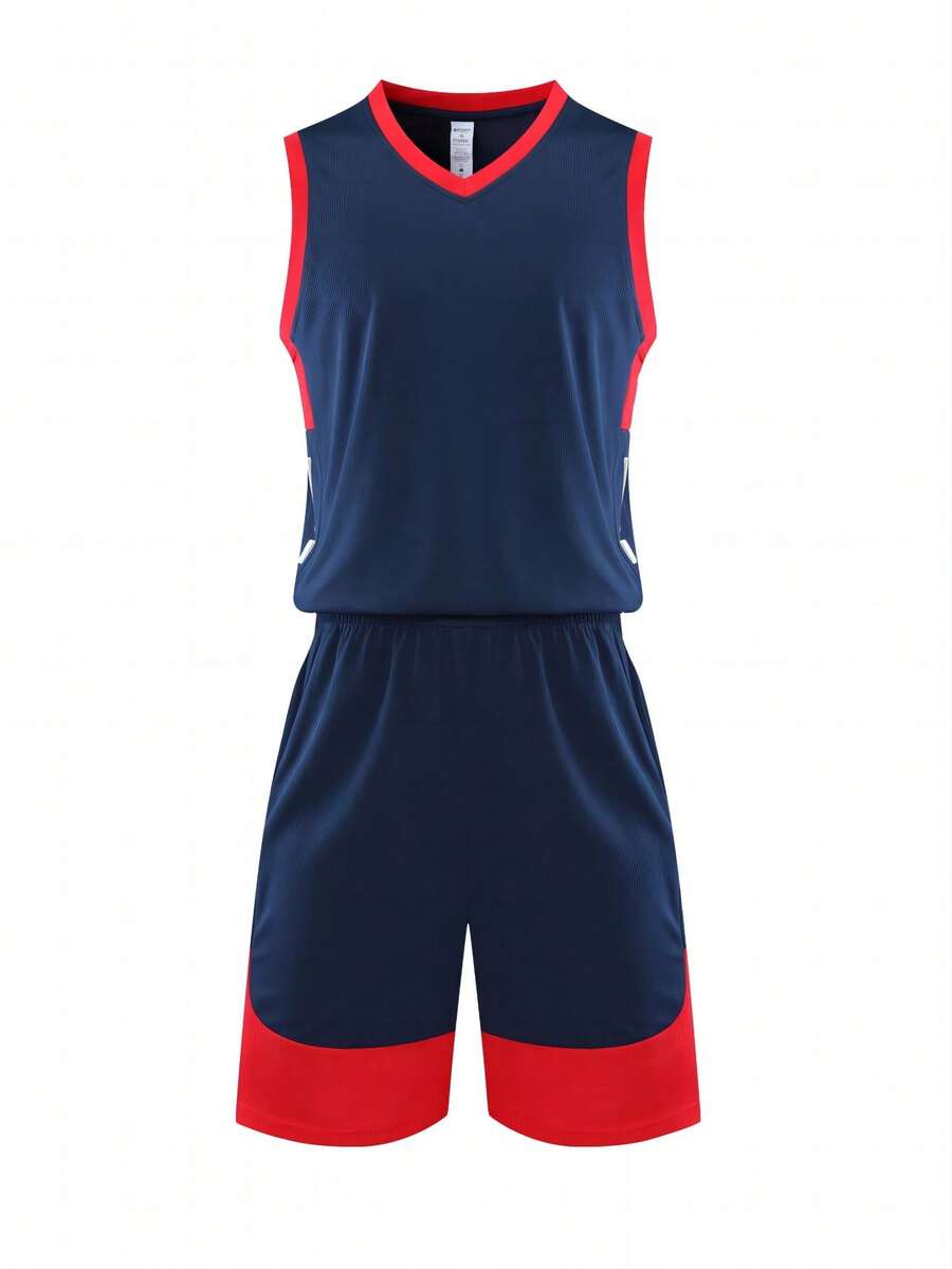 透氣籃球球衣套裝,男子隊服,運動比賽服裝 - 寶藍色 - 查看 1