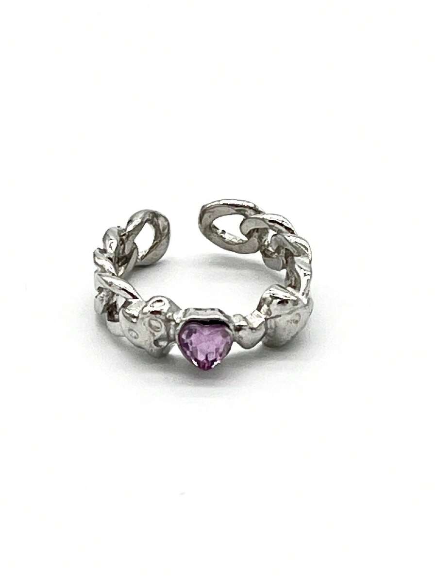 1pc Heart-shaped Ring - Silver - View 1