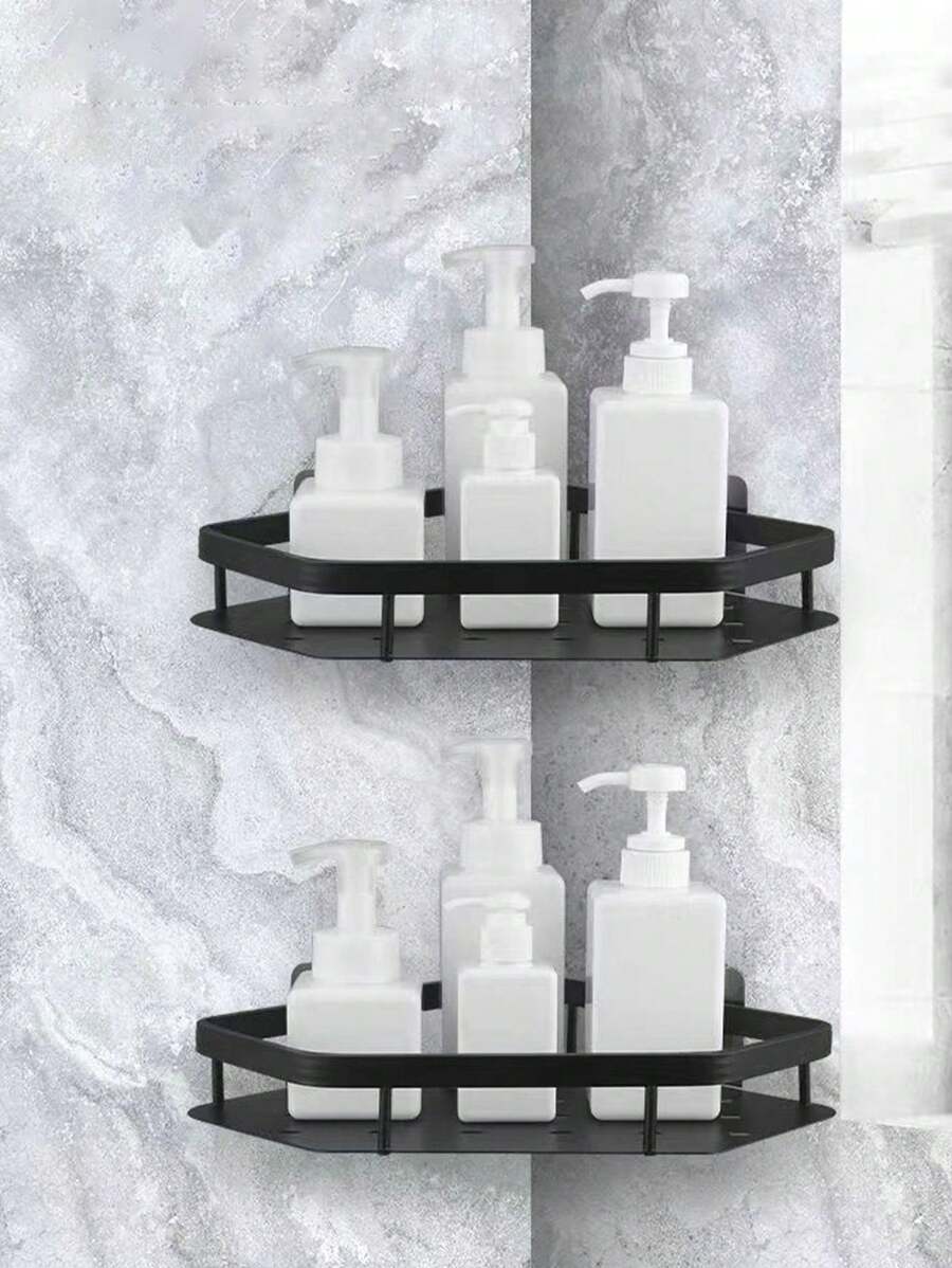 1 Giá Để Đồ Không Đục Lỗ, Giỏ Hình Tam Giác, Kệ Treo Tường Cho Phòng Tắm Và Nhà Bếp - màu đen - Xem 1