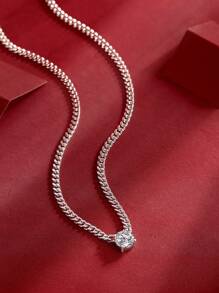 1件莫桑石项链，925银嘻哈链，男女通用锁骨链，可个性化定制，父亲节、情人节、周年纪念日、生日礼物，附证书，结婚订婚新娘首饰，水钻钻石项链 - 銀色 - 查看 5