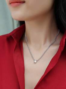 1件莫桑石项链，925银嘻哈链，男女通用锁骨链，可个性化定制，父亲节、情人节、周年纪念日、生日礼物，附证书，结婚订婚新娘首饰，水钻钻石项链 - 銀色 - 查看 3