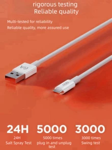 1 Pieza Cable Micro Usb De 1.2 M, Carga Rápida De 66w Compatible Con Múltiples Protocolos, Flexible Y Rigurosamente Probado Para Su Uso Seguro Y Confiable - Blanco - Ver 1