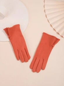 1pair Women's Orange Suede Gloves With Flared Cuff Design And Touch Screen Functionality, Winter - Orange - View 1
