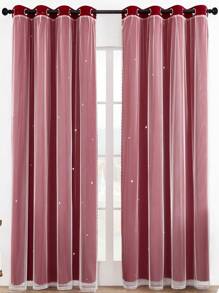 1 件彩虹渐变遮光窗帘，双层镂空星星图案，适用于客厅、卧室、儿童房，粉色独角兽墙贴 - 紅色 - 查看 7