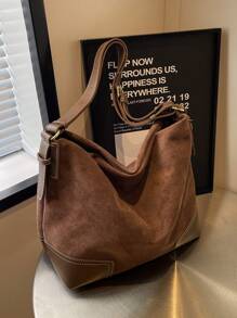 Fashion Casual Versatile Retro Solid Color Women Shoulder Bag - Coffee Brown - View 6