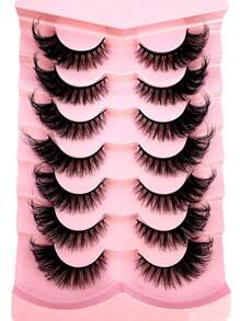 全新假睫毛猫眼蓬松仿貂毛睫毛 8D 纤细睫毛 7 对装 超长浓密假睫毛 - 黑色 - 查看 2