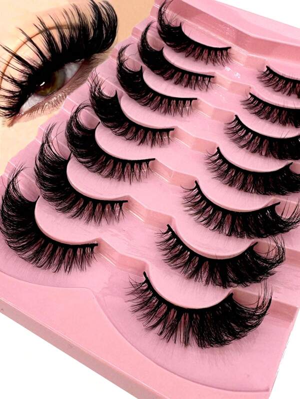 NEW False Eyelashes Cat-Eye Fluffy Faux Mink Lashes 8D Wispy Lashes 7 Pairs Pack Dramatic Long Thick Volume Fake Eye Lash