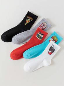 5雙女士甜美涼爽的薯條和漢堡印花短襪