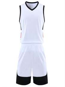 Breathable Basketball Jersey Set For Men's Team Uniforms, Sports Competition Outfit - White - View 1