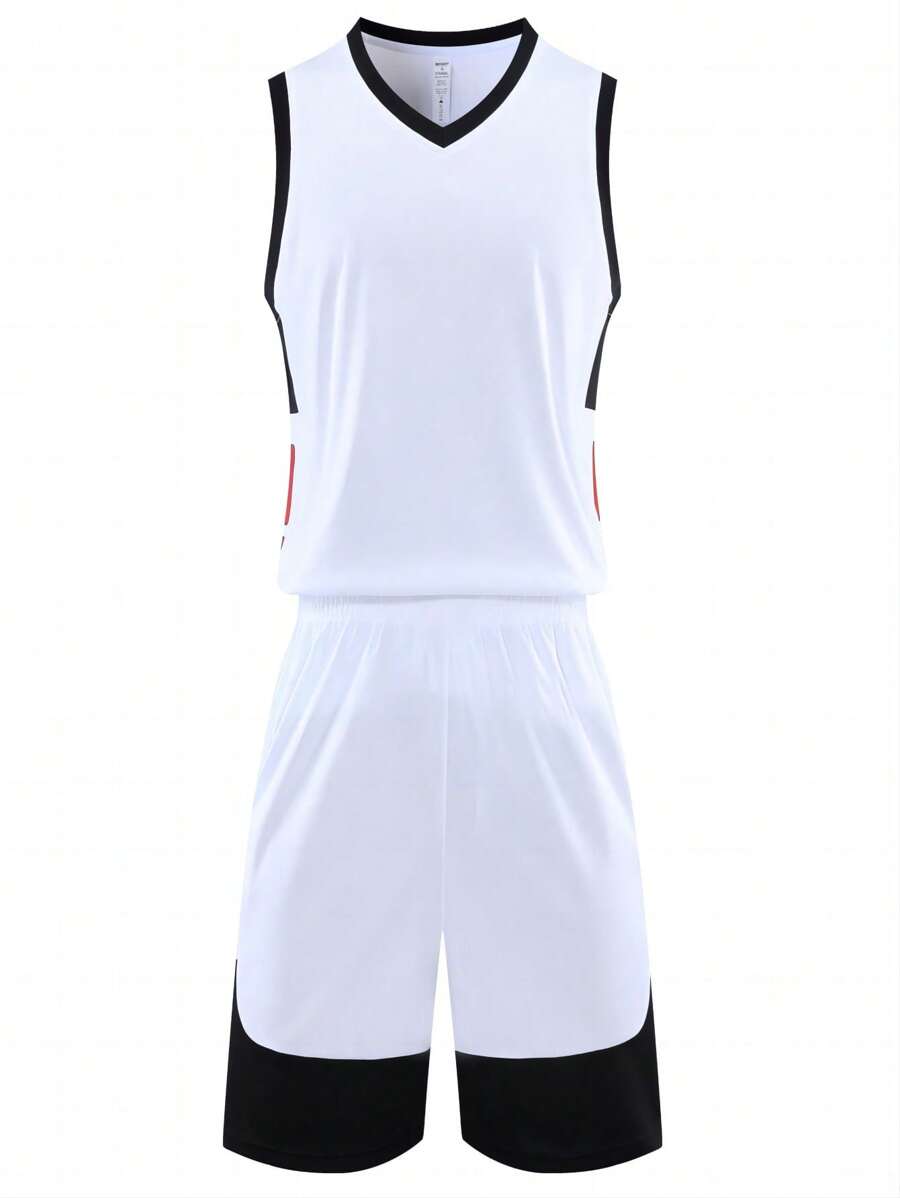 Breathable Basketball Jersey Set For Men's Team Uniforms, Sports Competition Outfit - White - View 1
