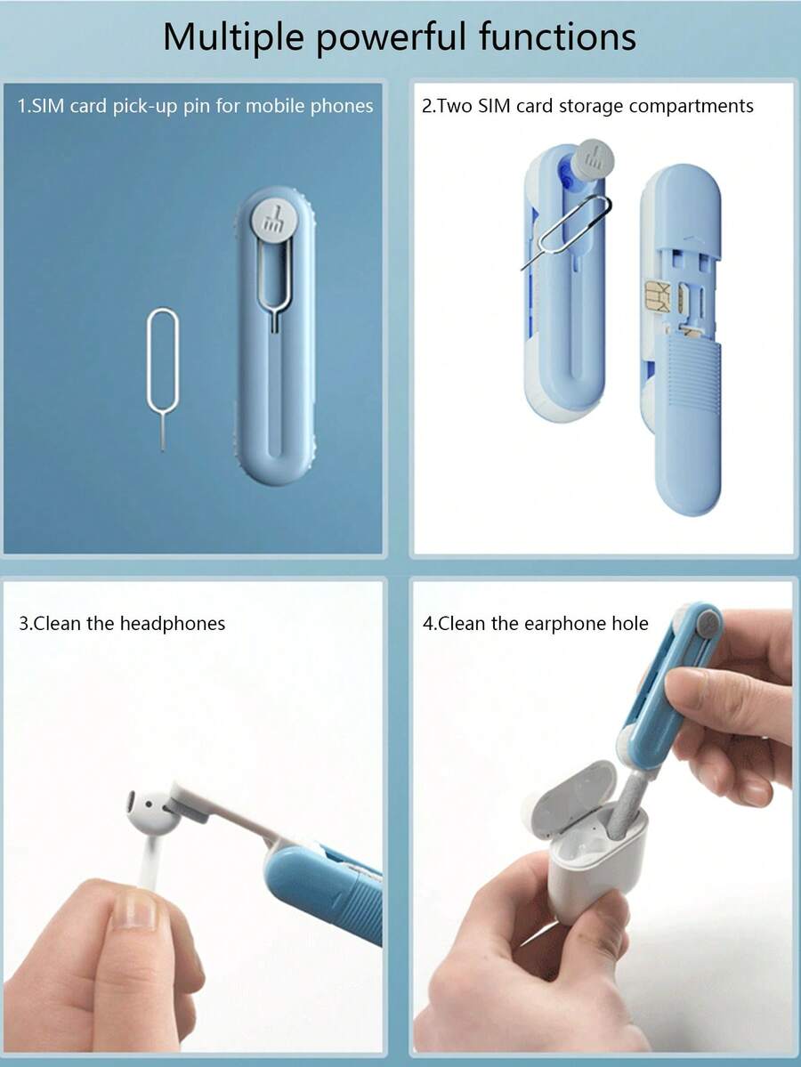 藍色牙刷形狀的清潔工具,用於耳機、智能手機揚聲器、除塵和多功能清潔工具-適用於手機孔和耳機清潔筆 - 藍色 - 查看 1