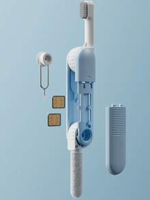 藍色牙刷形狀的清潔工具,用於耳機、智能手機揚聲器、除塵和多功能清潔工具-適用於手機孔和耳機清潔筆 - 藍色 - 查看 3