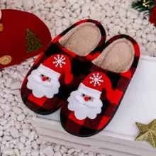Women's Cute Cartoon Santa Claus Pattern Indoor Slippers, Soft Cozy Anti-slip Sole Winter House Shoes With