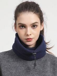 基本款针织仿领保暖内衬头饰围巾防风保暖颈部保暖器适合滑雪，厚实纯色休闲裹头饰 - 藏蓝色 - 查看 5