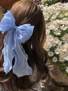 1pc Big Bow Hair Clip Streamer Plain Color Hairpins Photography Party Props For Women - Baby Blue - View 1