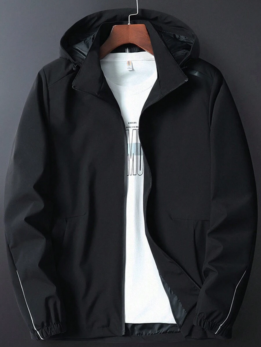 男友风男士防风防水户外运动夹克 - 黑色 - 查看 1