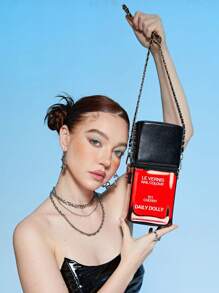 創意指甲油造型女士斜跨包,時尚女士肩背包錢包手提包