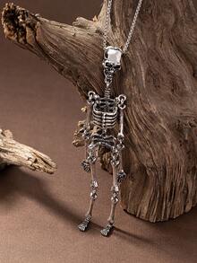 1入組男士復古歐美風格時尚龐克骷髏身體吊墜項鍊,中性