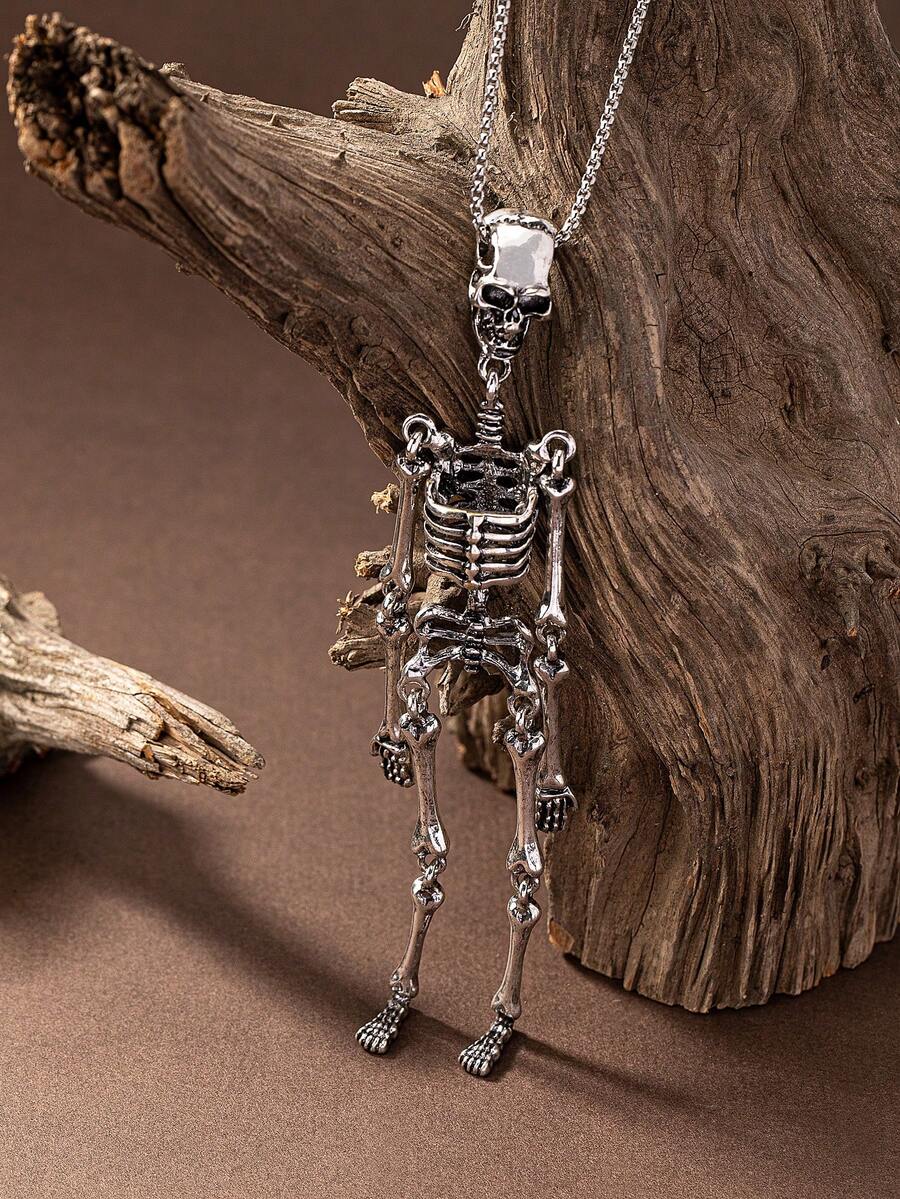 1入組男士復古歐美風格時尚龐克骷髏身體吊墜項鍊,中性