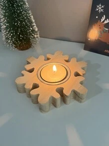 1入組北歐風格聖誕節木製雪花裝飾桌面燭台 - 杏色 - 查看 1
