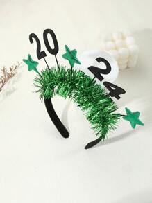 New Arrival Green 2024 Number And Pentagram Design New Year Headband