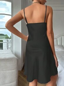 1pc Women's Slip Dress With Spaghetti Straps, Silk-like Texture, Sexy Backless Design, Perfect For Summer - Black - View 3