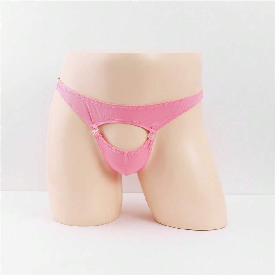 可拆卸扣環男士丁字褲男士褲衩中空設計性感g弦內褲透氣丁字褲 - 粉色 - 查看 1