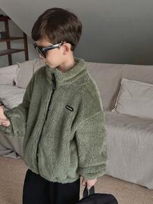 男孩秋天和冬天2023新款休閒長毛絨夾克,孩子們的雙面絲絨濃烈香調外套