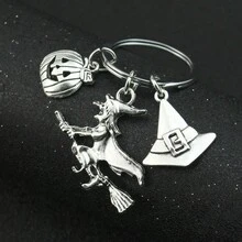 1 件华丽合金钥匙扣，女巫骑扫帚和南瓜，适合作为万圣节圣诞节礼物创意包挂绳带身份证夹汽车配件包饰 - 彩色 - 查看 1