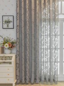 1pc Bedroom/Living Room Decorative Curtain, Sheer Voile Fabric With Cutout Vine & Leaf Pattern, 100% Polyester, Suitable For Living Room, Bedroom, Balcony And Kitchen - Coffee Color - Grey - View 2